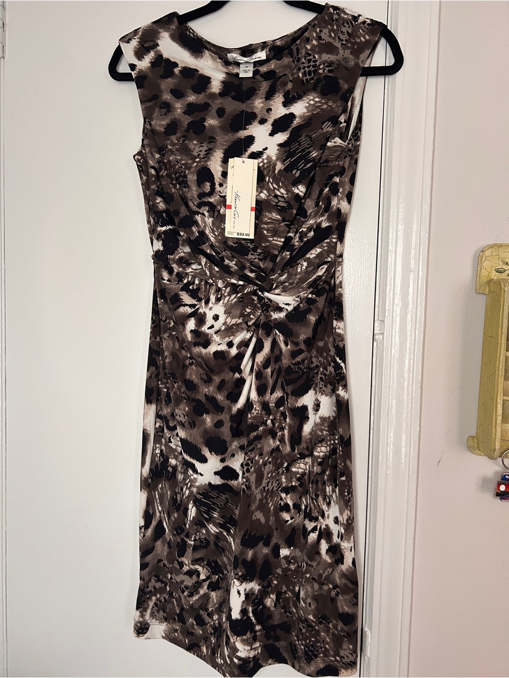 Kenneth Cole Women’s Twist-Front Animal Print Dress - Brown/Black